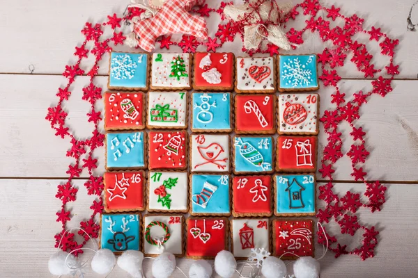 Calendrier de l'Avent, biscuits de Noël — Photo