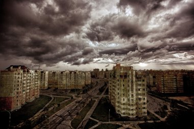 Şehir apocalypticism pencere görünümünden sanat
