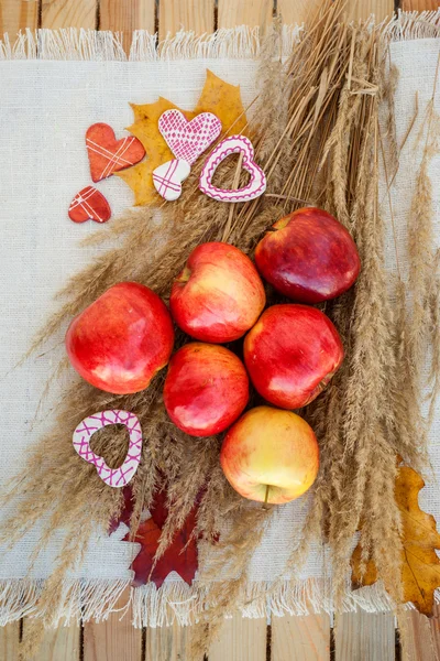 Stillleben roter reifer Äpfel auf den Stacheln — Stockfoto