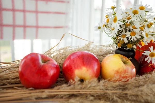 Nature morte de pommes rouges mûres sur les épillets Images De Stock Libres De Droits