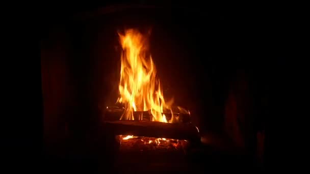 Warm Cozy Burning Fire Brick Fireplace Close Shot — Stock Video