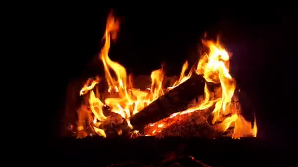 铁烤炉中温暖舒适的燃烧着的火 特写镜头 — 图库视频影像