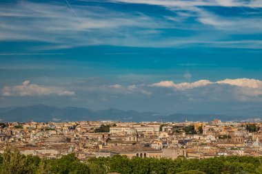 Rome, Lazio, Italy - The beautiful panorama of the city, seen from the top of the Janiculum (Janiculum). The splendid view of the historic buildings, churches and unique monuments of the Eternal City.