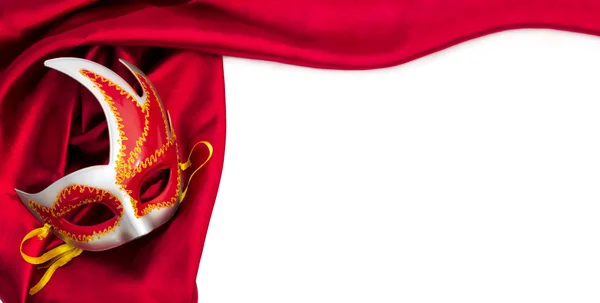 Carnival mask and red silk fabric — Stock Photo, Image