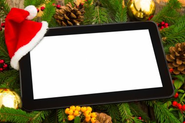 Noel Baba şapkası ile dijital tablet