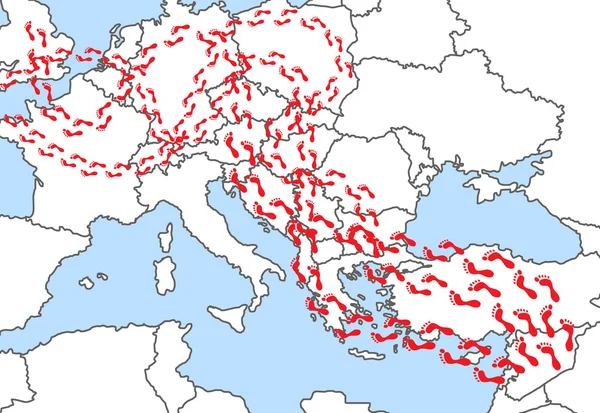 Migration, Karte mit Fußabdrücken — Stockfoto