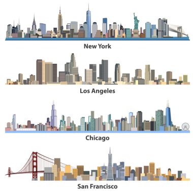 set of abstract United States urban city illustrations
