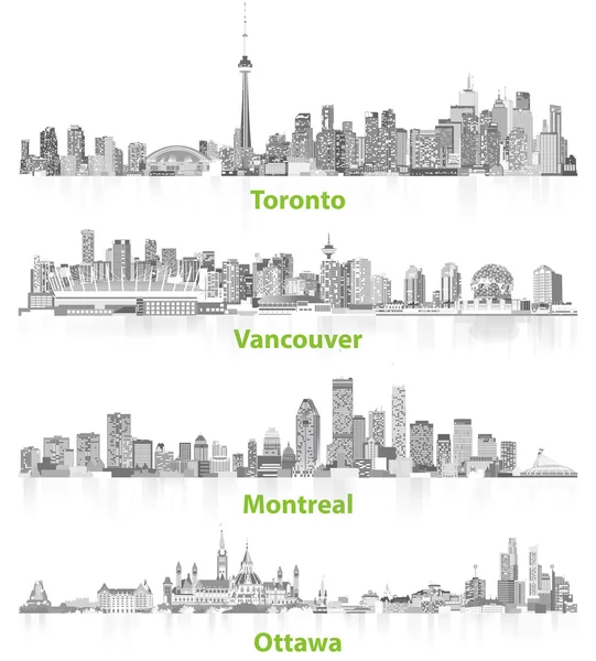 Απεικονίσεις των καναδική αστική πόλη skylines σε γκρι κλίμακες σε λευκό φόντο — Διανυσματικό Αρχείο