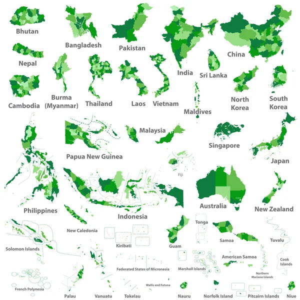 Azji, Australii i Oceanii krajów mapy — Wektor stockowy
