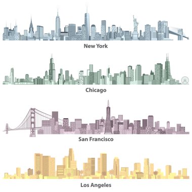 abstract colored illustrations of urban United States of America skylines