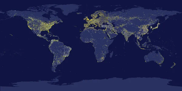 Mapa ziemi miasta światła z sylwetkami kontynentów — Wektor stockowy
