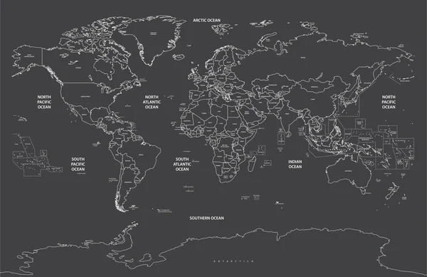 Mapa do mundo político em escalas cinzentas — Vetor de Stock