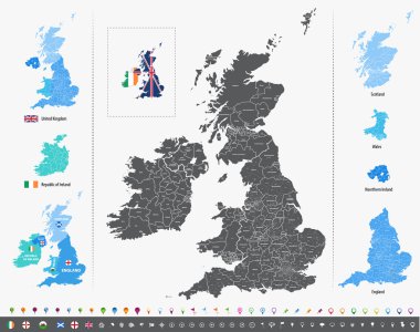 Britanya Adaları vektör harita ile üst düzey idari birimleri 