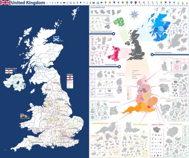 İngiltere yönetim birimleri yüksek Detaylı Haritası. Tüm öğeleri başlıklı ve kullanımı kolay