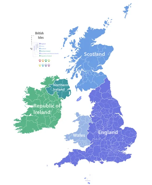 Mapa vetorial de Ilhas Britânicas — Vetor de Stock