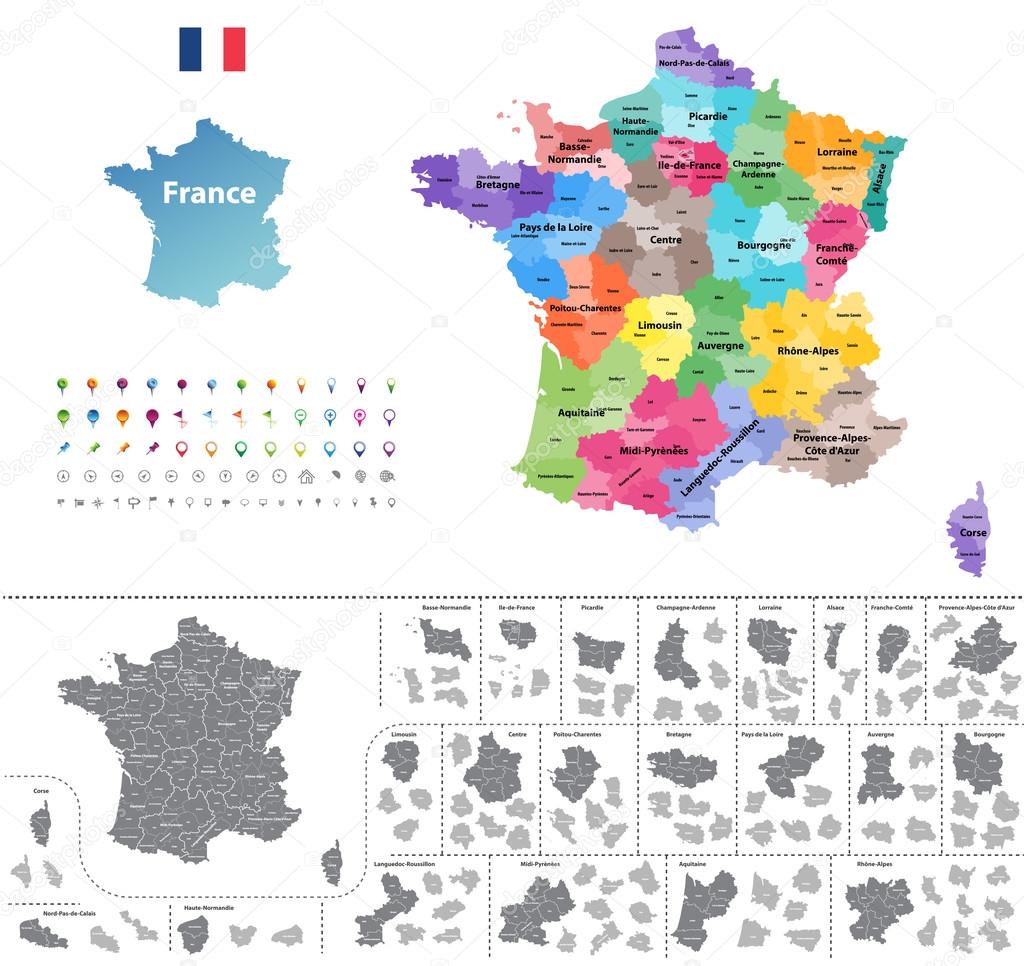 France map colored by regions