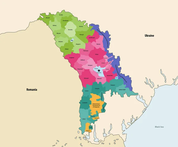 Vektorová Mapa Správních Dělení Moldavska Sousedními Zeměmi Územími — Stockový vektor