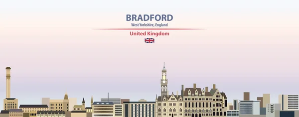 Bradford Cityscape Sunset Niebo Tło Wektor Ilustracja Kraj Miasto Nazwa — Wektor stockowy