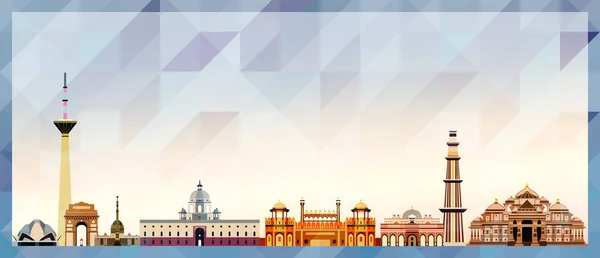 Delhi Skyline Vector Cartel Colorido Sobre Hermoso Fondo Textura Triangular — Vector de stock