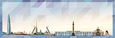 Saint Petersburg gökyüzü çizgisi vektör renkli poster güzel üçgen dokular arka plan