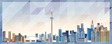 Toronto Skyline vektör renkli afişi güzel üçgen dokular arka planında