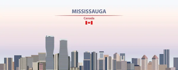 Mississauga Stadtbild Auf Sonnenuntergang Himmel Hintergrund Vektor Illustration Mit Land — Stockvektor