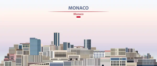Monaco Városkép Naplemente Háttér Vektor Illusztráció Ország Város Nevét Zászló — Stock Vector