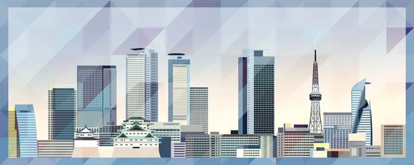 Nagoya Skyline Vektor Bunte Poster Auf Schönen Dreieckigen Textur Hintergrund — Stockvektor