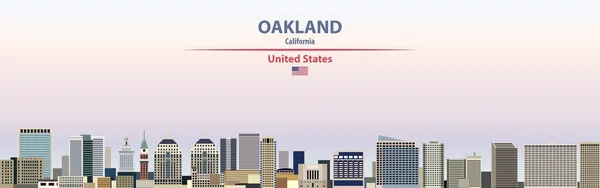 Oakland Stadsbild Solnedgång Sky Bakgrund Vektor Illustration Med Land Och — Stock vektor