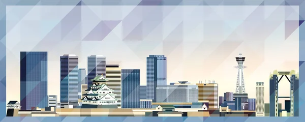 大阪天际线矢量彩绘海报美丽的三角形纹理背景 — 图库矢量图片