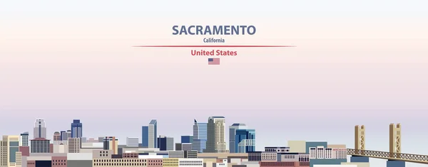 Sacramento Stadsgezicht Zonsondergang Hemel Achtergrond Vector Illustratie Met Land Stad — Stockvector