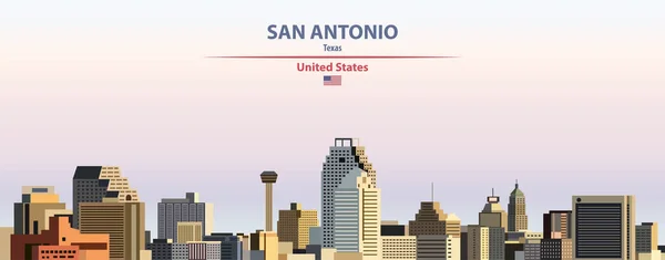 San Antonio Stadsbild Solnedgång Sky Bakgrund Vektor Illustration Med Land — Stock vektor