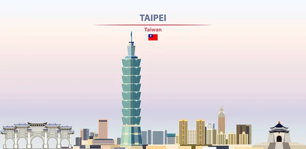 Taipei Cityscape Στο Ηλιοβασίλεμα Ουρανό Φόντο Διανυσματική Απεικόνιση Όνομα Της — Διανυσματικό Αρχείο