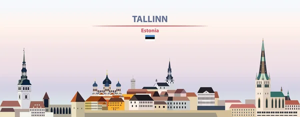 Paysage Urbain Tallinn Sur Fond Ciel Couchant Illustration Vectorielle Avec — Image vectorielle