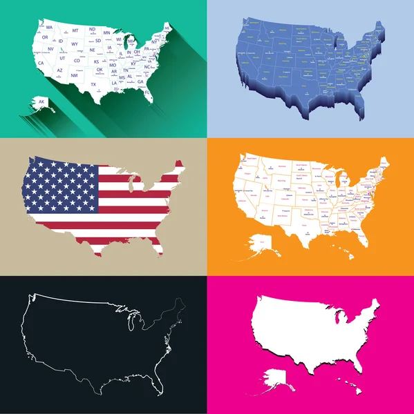 États-Unis vecteur haute carte détaillée ensemble — Image vectorielle