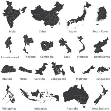 maps of asian countries, Australia and New Zealand