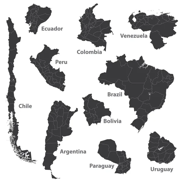 Mapas vectoriales de países sudamericanos — Vector de stock