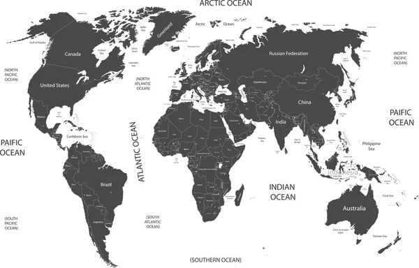 Mapa do mundo com nomes de objetos geográficos — Vetor de Stock
