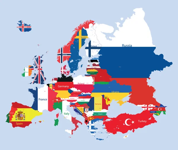 Carte vectorielle européenne combinée avec des drapeaux — Image vectorielle