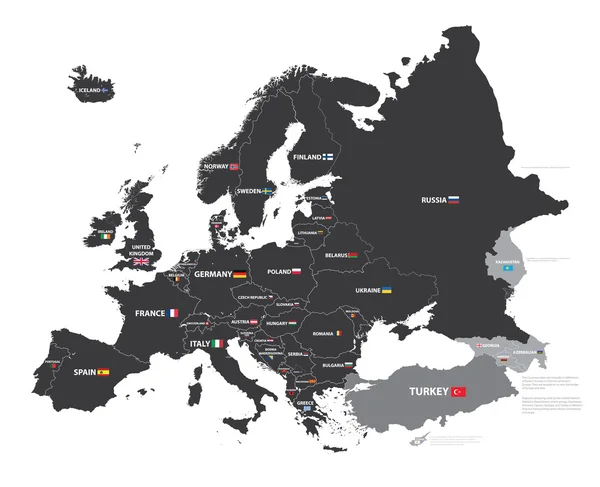 Evropská mapa názvů zemí a příznaky — Stockový vektor