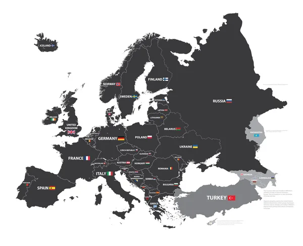 Европейская карта с названиями стран и флагами Лицензионные Стоковые Иллюстрации