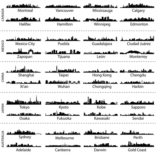 Ciudades de Canadá, México, China, Japón y Australia — Vector de stock