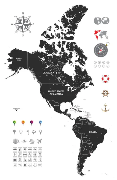 Mapa político de América del Sur y del Norte — Archivo Imágenes Vectoriales