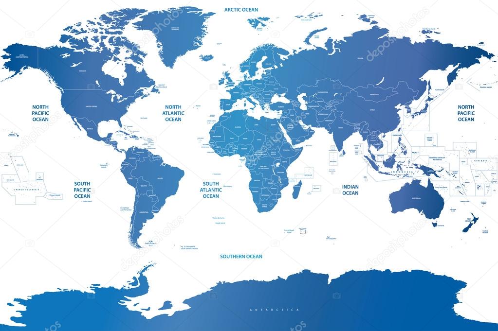 soft blue gradient political world map