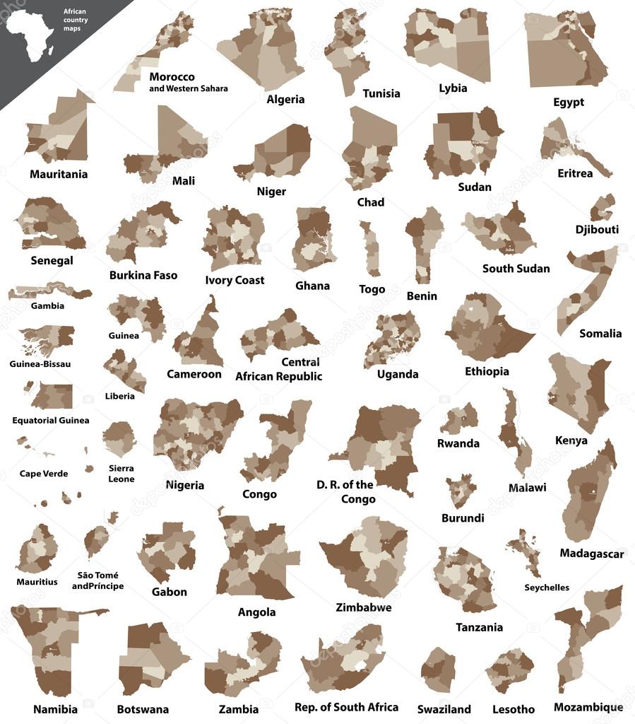 African vector isolated country maps