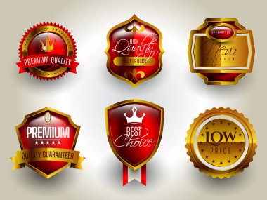 Retro altın kurdele etiketleri ve kalkan vektör koleksiyonu