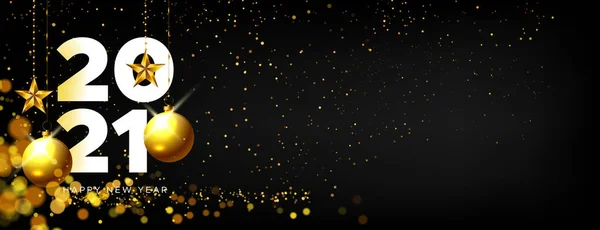 Feliz Ano Novo Banner Realista Com Decoração Dourada — Vetor de Stock
