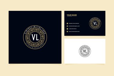 VL Antika, süs çerçeveli Victoria dönemi kaligrafik amblem logosu..