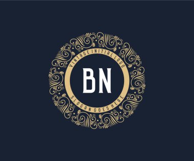Süs çerçeveli BN Antika Viktorya dönemi kaligrafik amblem logosu.