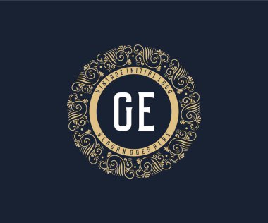 GE Antika retro lüks Viktorya kaligrafik amblem amblemi süs çerçeveli.
